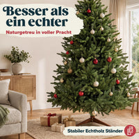 Weihnachtsbaum künstlich 220 cm, 100 % PE Spritzguss, mit Holzständer und Aufbewahrungstasche
